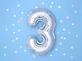 Foil Balloon Number ''3'', 35cm, silver