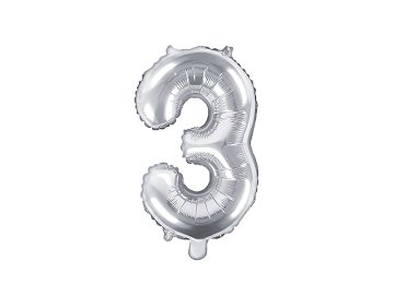 Foil Balloon Number ''3'', 35cm, silver