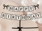 Banner Happy Birthday Bows, 100 cm, cream-black