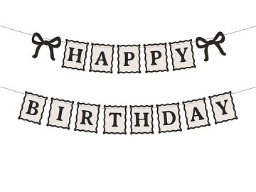 Banner Happy Birthday Bows, 100 cm, cream-black