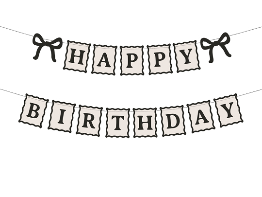 Banner Happy Birthday Bows, 100 cm, cream-black