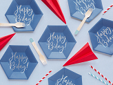 Plates Happy B'day!, navy blue, 20cm (1 pkt / 6 pc.)