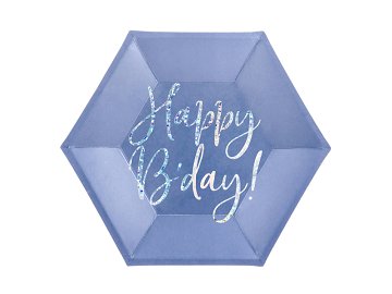 Plates Happy B'day!, navy blue, 20cm (1 pkt / 6 pc.)