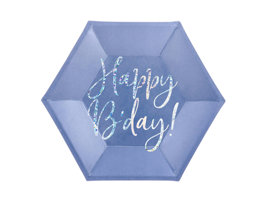 Plates Happy B'day!, navy blue, 20cm (1 pkt / 6 pc.)