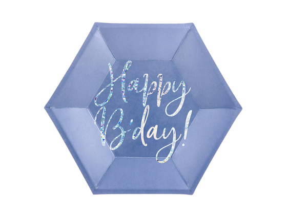 Plates Happy B'day!, navy blue, 20cm (1 pkt / 6 pc.)