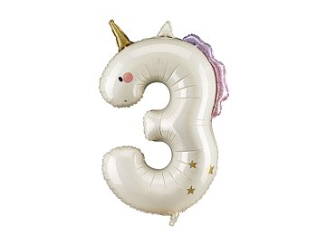 Foil balloon Number ''3'' Unicorn, 93cm, mix
