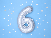 Foil Balloon Number ''6'', 35cm, silver