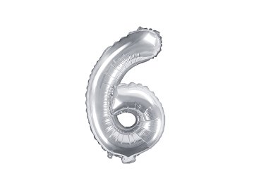 Foil Balloon Number ''6'', 35cm, silver