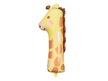 Foil Balloon Number 1 - Giraffe, 42x90 cm, mix