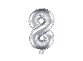Foil Balloon Number ''8'', 35cm, silver