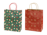 Gift bags Snowflakes and bells, 26x32.5x12 cm, red and green (1 pkt / 6 pc.)