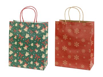 Gift bags Snowflakes and bells, 26x32.5x12 cm, red and green (1 pkt / 6 pc.)