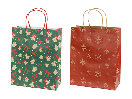 Gift bags Snowflakes and bells, 26x32.5x12 cm, red and green
