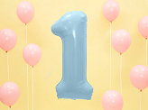 Foil Balloon Number ''1'', 86cm, light blue