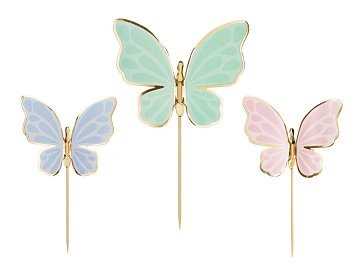 Cake toppers Butterflies, 9 x 6.5 cm, mix (1 pkt / 9 pc.)
