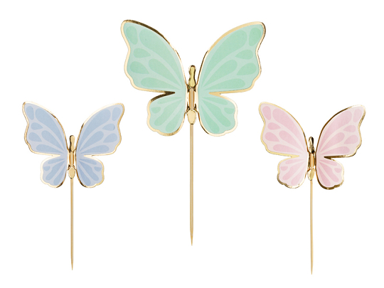 Cake toppers Butterflies, 9 x 6.5 cm, mix (1 pkt / 9 pc.)