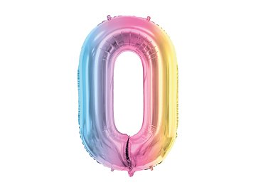 Foil Balloon Number ''0'', 86cm, pastel rainbow