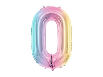 Foil Balloon Number ''0'', 86cm, pastel rainbow