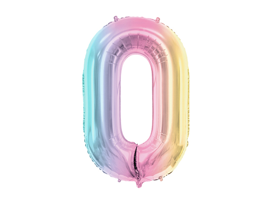 Foil Balloon Number ''0'', 86cm, pastel rainbow