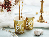 Paper cups 60th Birthday, gold, 220ml (1 pkt / 6 pc.)