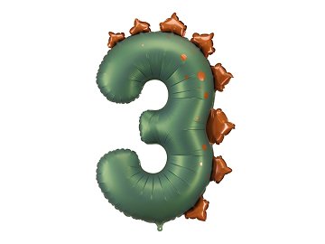 Foil balloon Number ''3'' Dinosaur, 92cm, mix