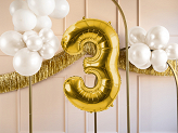 Foil Balloon Number ''3'', 72cm, light gold