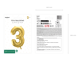 Foil Balloon Number ''3'', 72cm, light gold