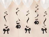 Birthday swirls for the 40th birthday with bows, black, 50 cm (1 pkt / 5 pc.)