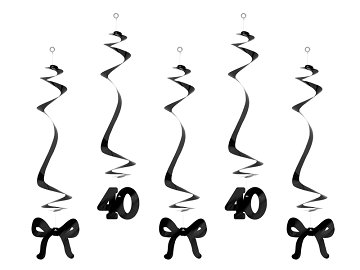Birthday swirls for the 40th birthday with bows, black, 50 cm (1 pkt / 5 pc.)