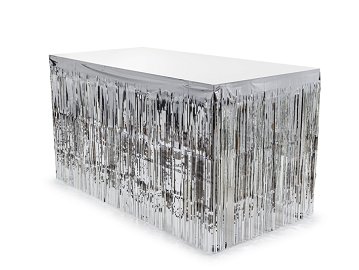 Fringe table skirt, silver, 300x80cm