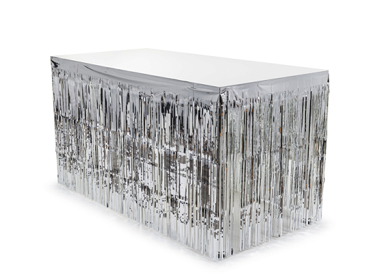 Fringe table skirt, silver, 300x80cm