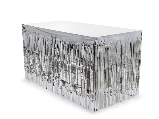 Fringe table skirt, silver, 300x80cm