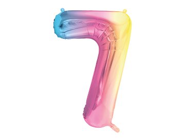 Foil Balloon Number ''7'', 86cm, pastel rainbow