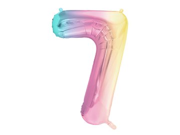 Foil Balloon Number ''7'', 86cm, pastel rainbow