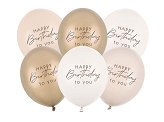 Balloons 30 cm, Happy Birthday, beige mix (1 pkt / 6 pc.)