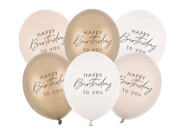 Balloons 30 cm, Happy Birthday, beige mix (1 pkt / 6 pc.)