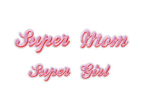 Iron on patches Supermom, mix, 14x3.5-19.5x5 cm (1 pkt / 2 pc.)