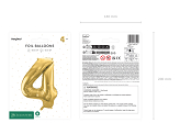 Foil Balloon Number ''4'', 72cm, light gold