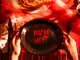 Paper plates You're next, 23 cm, black-red (1 pkt / 6 pc.)
