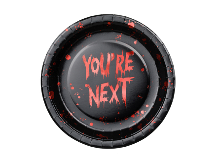 Paper plates You're next, 23 cm, black-red