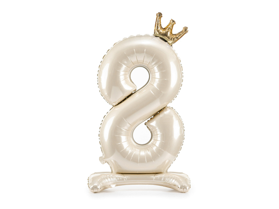 Standing foil balloon number ''8'', 84 cm, light cream