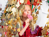 Party curtain - Christmas trees, gold, 100x245cm
