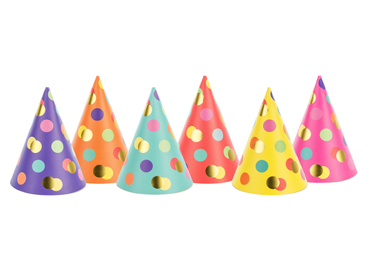 Party hats Dots, mix, 16cm (1 pkt / 6 pc.)