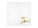 Napkins Happy Birthday, white, 33x33cm (1 pkt / 20 pc.)