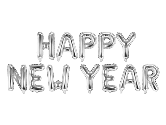 Foil balloon Happy New Year, 422x46 cm, silver