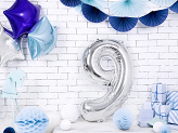 Foil Balloon Number ''9'', 86cm, silver