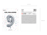 Foil Balloon Number ''9'', 86cm, silver