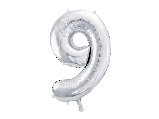 Foil Balloon Number ''9'', 86cm, silver