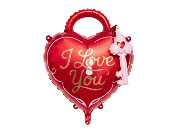 Foil balloon Heart padlock with key, 54x59 cm, red