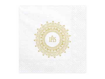 Napkins First Communion - IHS, 33x33cm, gold (1 pkt / 20 pc.)